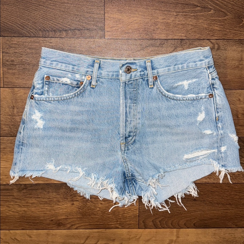 Agolde Size 27 Parker Denim Shorts 100% Cotton Button Fly Distressed Sexy Luxury